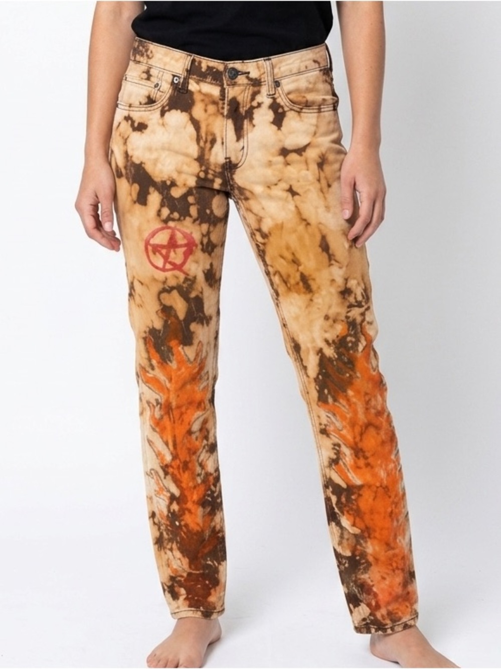 LEVIS SIGNATURE Upcycled Tie Dye Denim Jeans Painted Flames Vintage Funky Sz 30